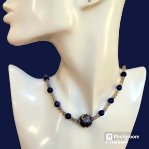 HANDMADE Labrodite Cat's Eye Lampwork Focal Beaded Princess Necklace